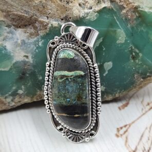 Black Jack Turquoise 1.25" 925 Sterling Silver Pendant (RS41-476)