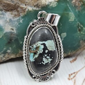 Black Jack Turquoise 1.25" 925 Sterling Silver Pendant (RS41-477)