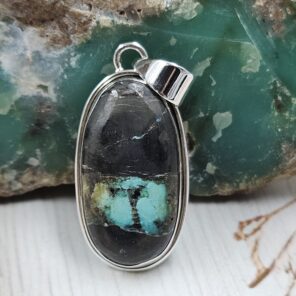 Black Jack Turquoise 1.25" 925 Sterling Silver Pendant (RS41-500)