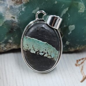 Black Jack Turquoise 1.25" 925 Sterling Silver Pendant (RS41-498)