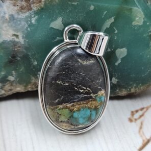 Black Jack Turquoise 1.25" 925 Sterling Silver Pendant (RS41-497)
