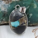 Black Jack Turquoise 1.25" 925 Sterling Silver Pendant (RS41-495)