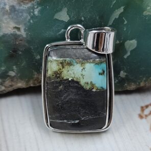 Black Jack Turquoise 1.25" 925 Sterling Silver Pendant (RS41-494)