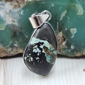 Black Jack Turquoise 1.25" 925 Sterling Silver Pendant (RS41-392)