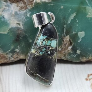 Black Jack Turquoise 1.25" 925 Sterling Silver Pendant (RS41-391)