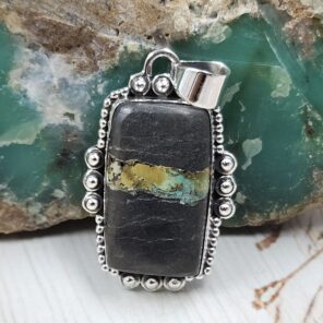 Black Jack Turquoise 1.25" 925 Sterling Silver Pendant (RS41-426)