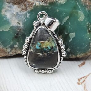 Black Jack Turquoise 1.25" 925 Sterling Silver Pendant (RS41-438)