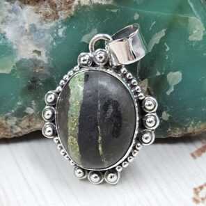 Black Jack Turquoise 1.25" 925 Sterling Silver Pendant (RS41-427)