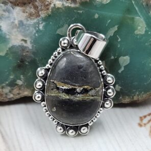 Black Jack Turquoise 1.25" 925 Sterling Silver Pendant (RS41-428)