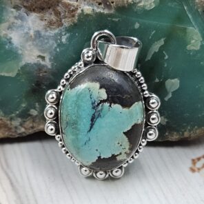 Black Jack Turquoise 1.25" 925 Sterling Silver Pendant (RS41-429)