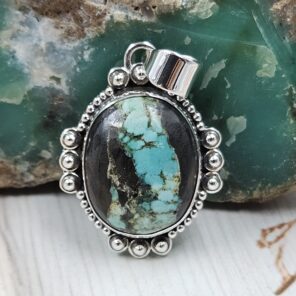 Black Jack Turquoise 1.25" 925 Sterling Silver Pendant (RS41-430)