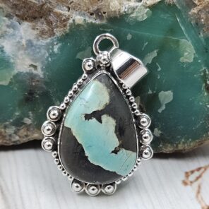 Black Jack Turquoise 1.25" 925 Sterling Silver Pendant (RS41-432)