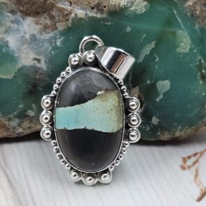 Black Jack Turquoise 1.25" 925 Sterling Silver Pendant (RS41-437)