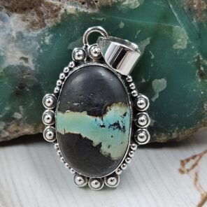 Black Jack Turquoise 1.25" 925 Sterling Silver Pendant (RS41-433)