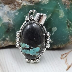 Black Jack Turquoise 1.25" 925 Sterling Silver Pendant (RS41-434)