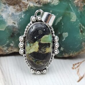 Black Jack Turquoise 1.25" 925 Sterling Silver Pendant (RS41-435)