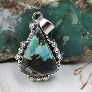 Black Jack Turquoise 1.25" 925 Sterling Silver Pendant (RS41-436)