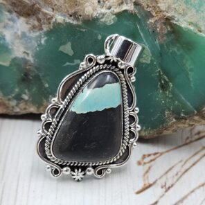 Black Jack Turquoise 1.25" 925 Sterling Silver Pendant (RS41-450)