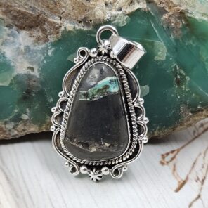 Black Jack Turquoise 1.25" 925 Sterling Silver Pendant (RS41-445)