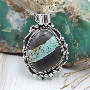 Black Jack Turquoise 1.25" 925 Sterling Silver Pendant (RS41-449)