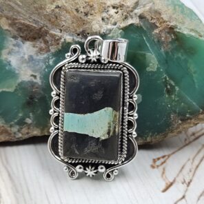 Black Jack Turquoise 1.25" 925 Sterling Silver Pendant (RS41-448)