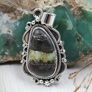 Black Jack Turquoise 1.25" 925 Sterling Silver Pendant (RS41-451)