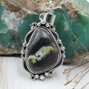 Black Jack Turquoise 1.25" 925 Sterling Silver Pendant (RS41-447)