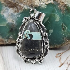 Black Jack Turquoise 1.25" 925 Sterling Silver Pendant (RS41-446)