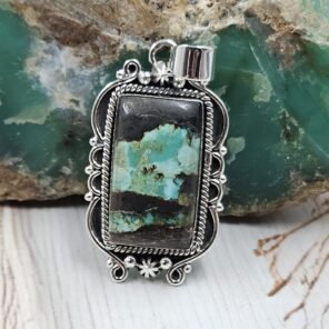 Black Jack Turquoise 1.25" 925 Sterling Silver Pendant (RS41-444)