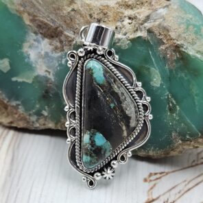 Black Jack Turquoise 1.25" 925 Sterling Silver Pendant (RS41-442)