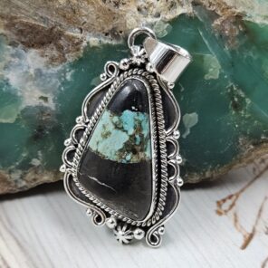 Black Jack Turquoise 1.25" 925 Sterling Silver Pendant (RS41-441)