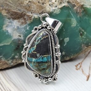 Black Jack Turquoise 1.25" 925 Sterling Silver Pendant (RS41-440)