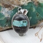 Black Jack Turquoise 1.25" 925 Sterling Silver Pendant (RS41-510)