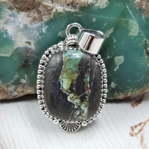 Black Jack Turquoise 1.25" 925 Sterling Silver Pendant (RS41-515)