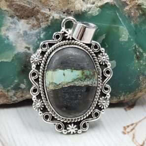 Black Jack Turquoise 1.25" 925 Sterling Silver Pendant (RS41-421)