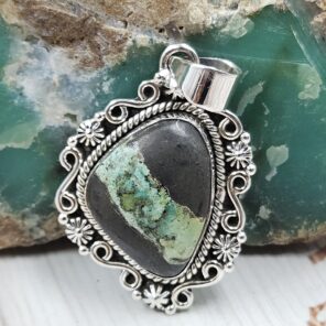 Black Jack Turquoise 1.25" 925 Sterling Silver Pendant (RS41-423)
