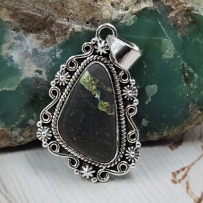 Black Jack Turquoise 1.25" 925 Sterling Silver Pendant (RS41-424)