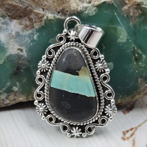 Black Jack Turquoise 1.25" 925 Sterling Silver Pendant (RS41-425)