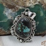 Black Jack Turquoise 1.25" 925 Sterling Silver Pendant (RS41-418)