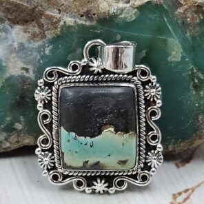 Black Jack Turquoise 1.25" 925 Sterling Silver Pendant (RS41-419)