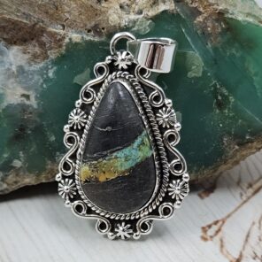 Black Jack Turquoise 1.25" 925 Sterling Silver Pendant (RS41-420)