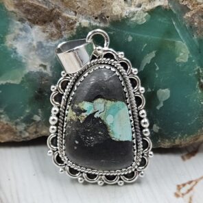 Black Jack Turquoise 1.25" 925 Sterling Silver Pendant (RS41-453)