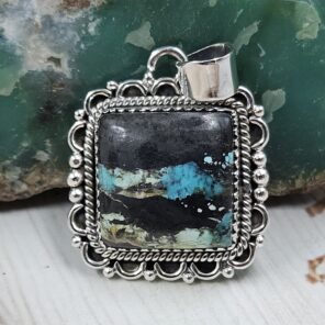 Black Jack Turquoise 1.25" 925 Sterling Silver Pendant (RS41-455)