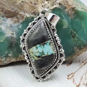 Black Jack Turquoise 1.25" 925 Sterling Silver Pendant (RS41-456)