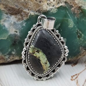 Black Jack Turquoise 1.25" 925 Sterling Silver Pendant (RS41-457)