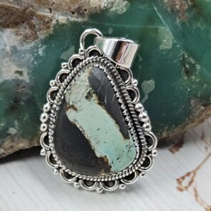 Black Jack Turquoise 1.25" 925 Sterling Silver Pendant (RS41-458)