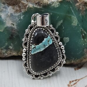 Black Jack Turquoise 1.25" 925 Sterling Silver Pendant (RS41-459)