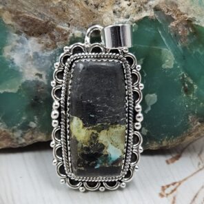 Black Jack Turquoise 1.25" 925 Sterling Silver Pendant (RS41-460)