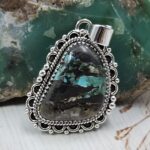 Black Jack Turquoise 1.25" 925 Sterling Silver Pendant (RS41-461)