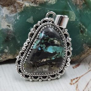 Black Jack Turquoise 1.25" 925 Sterling Silver Pendant (RS41-461)